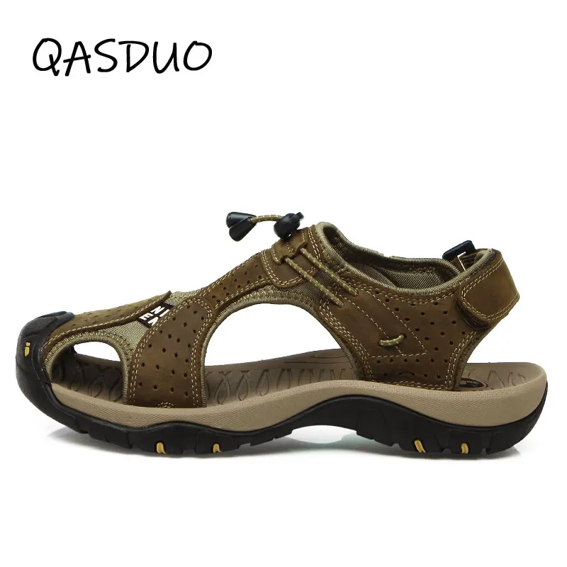 QASDUO Classic Men Soft Sandals Comfortable Summer Shoes Leather