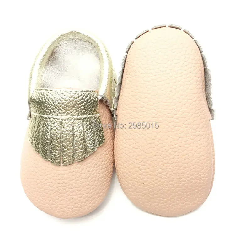 Free Shipping Gold Tassels Genuine Leather Newborn Baby Boy Girl Baby Moccasins Soft Moccs Shoes First Walkers Crib Shoes