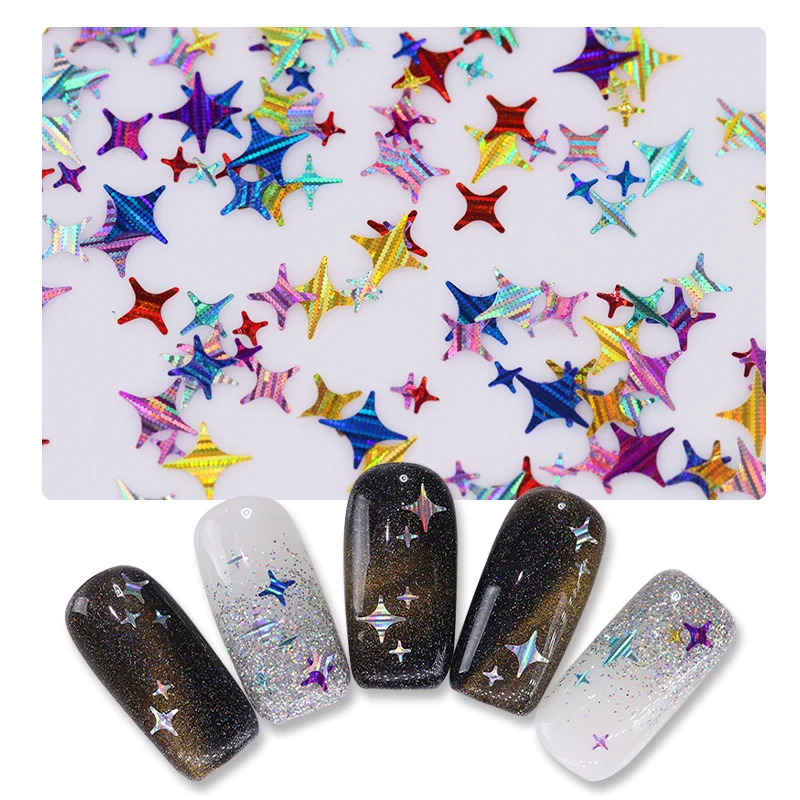 نيكول مذكرات المجسم مسمار الترتر الذهب والفضة أربعة زاوية النجوم الليزر متعددة حجم مسمار الفن 3d الديكور 1 مربع