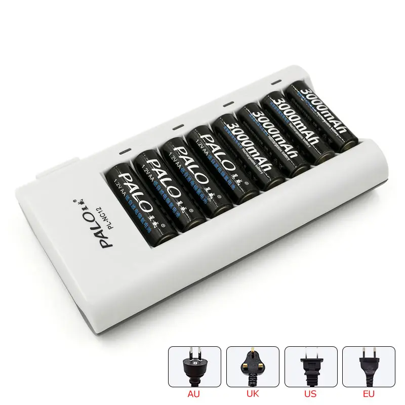 

PALO AA battery charger 8 slots smart charger for NI-MH NI-CD 1.2V AA/AAA rechargeable battery LED display charger