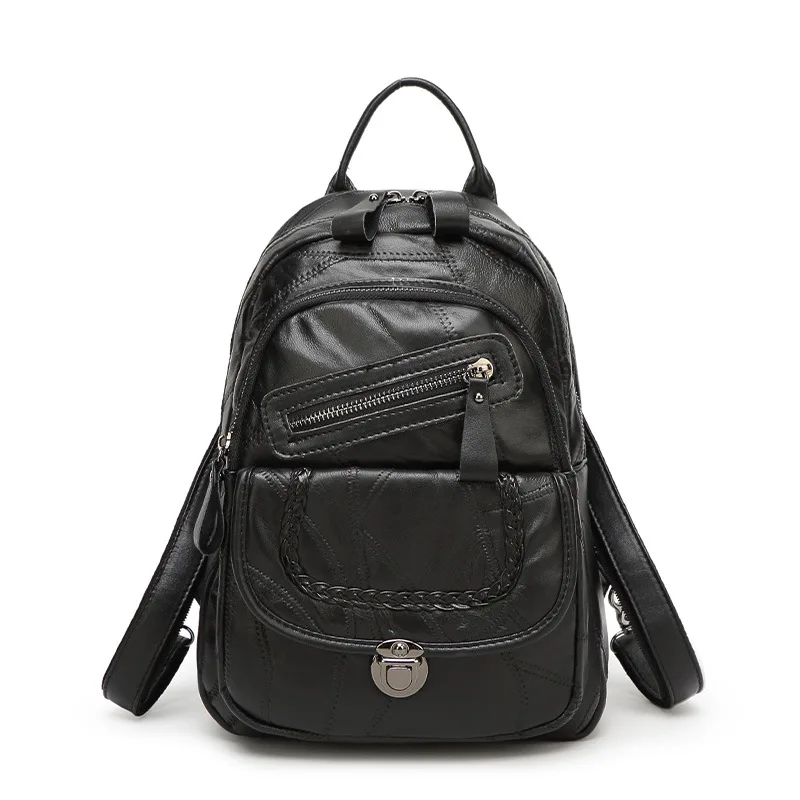 fashion design female korean backpack black leather backpacks PU