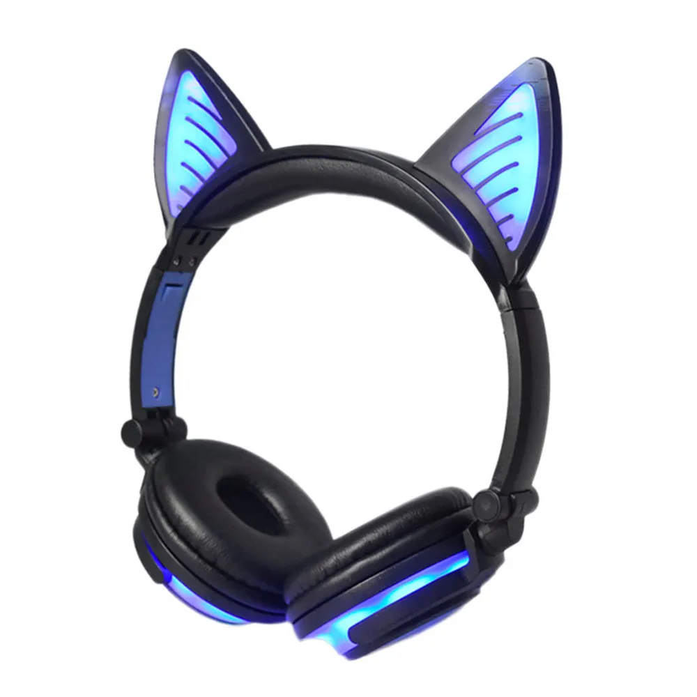 2018 LED Lights Headset Cute Wireless Bluetooth Earphone Foldable Cat