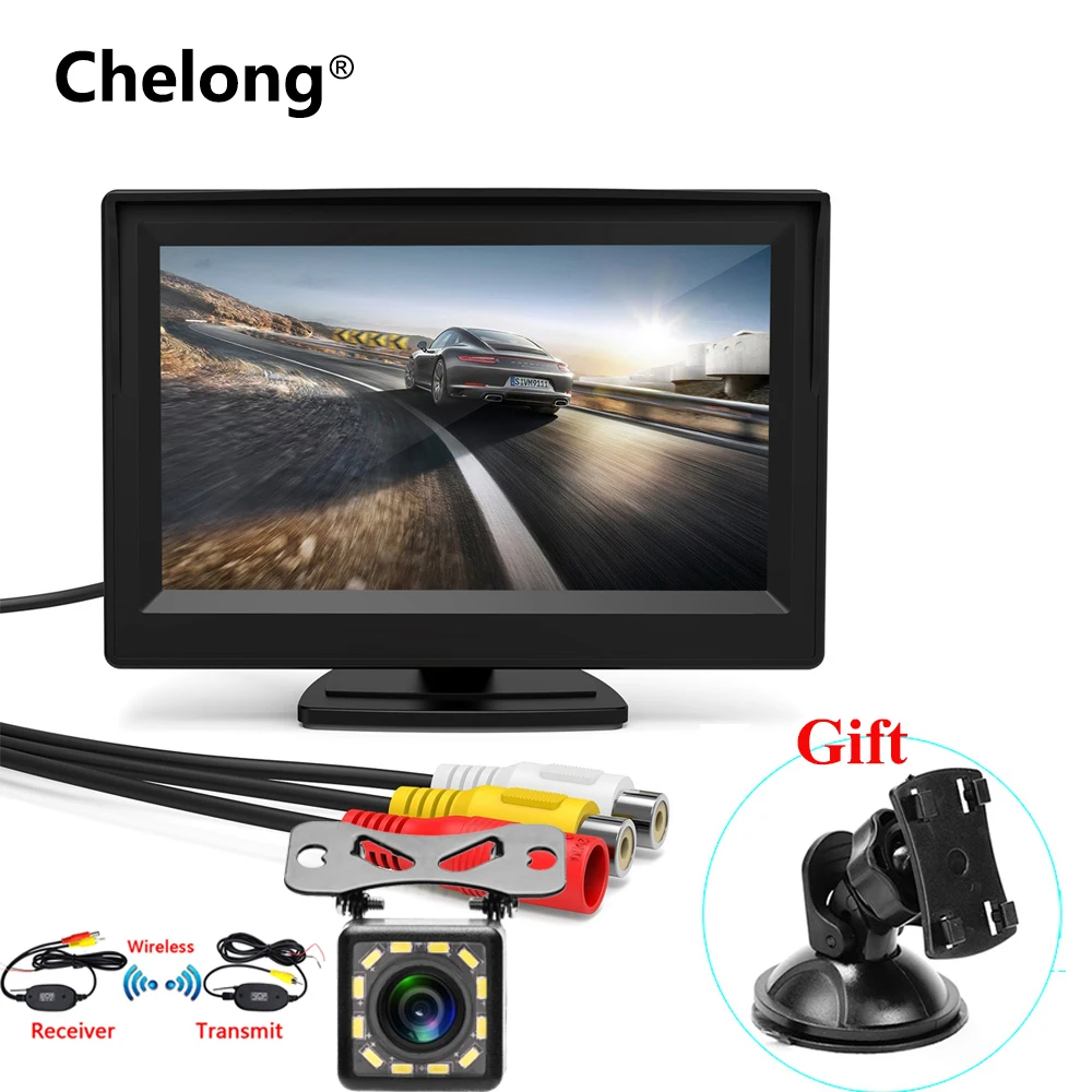 

5 Inch Car Reversing Camera Kit Back Up Car Monitor LCD Display HD Car Rear View Camera Parking System transmitter wireless