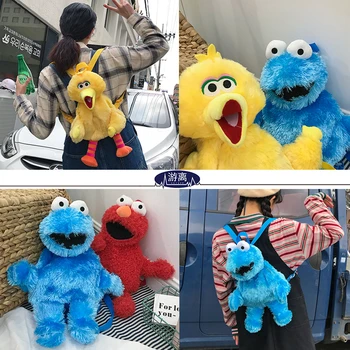 

Cute Cartoon Sesame Street Elmo Moppy Plush Backpack for Woman Girls School Bags Backpack for Children Grils Kids Birthday Gifts