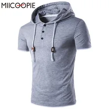 Summer T-shirt Men Short Sleeve Cotton T Shirt Solid Henry Collar Hooded Slim Men’s Casual Tshirt Men Top Tees Men’s Sportswear