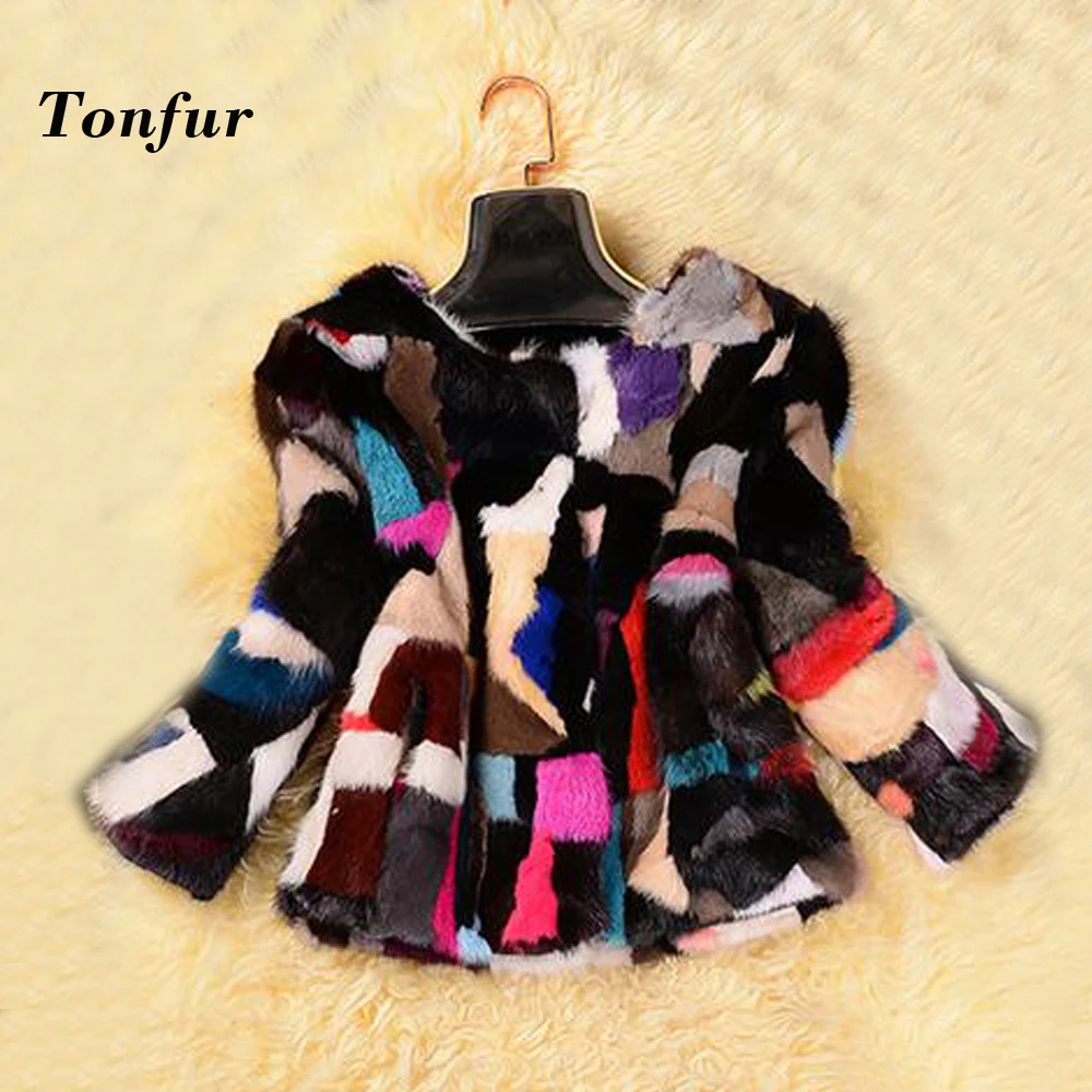 

Slim Single Breasted Vintage Mix Colors Patchwork True Mink Fur Coat Round Neck Natural Mink Fur Jacket tbsr80