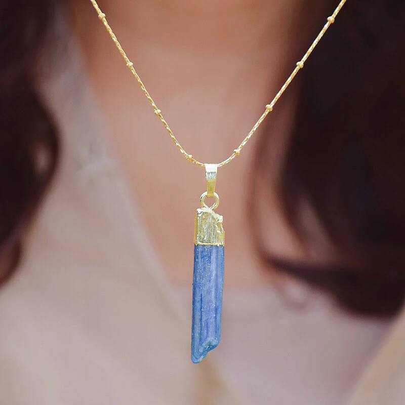 Ожерелье с голубым камнем, богемное ожерелье с кулоном для женщин, ожерелье с кулоном из натурального камня