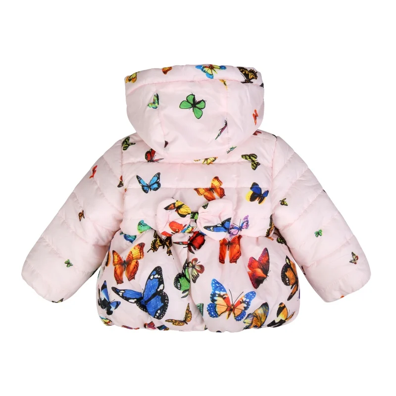 Зимнее теплое Мягкое хлопковое пальто с длинными рукавами и бабочками для маленьких девочек, куртки, От 0 до 4 лет