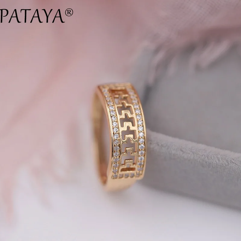PATAYA подарок на год Dropshopping 585 розовое золото натуральный циркон полые кольца для женщин Свадебные модные роскошные ювелирные изделия