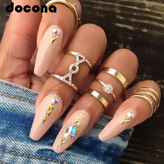

Docona Bohemian Geometric Hollow Round Triangle Ring for Women Gold Crystal Knuckle Rings Midi Finger Anel Rings Jewelry 6736