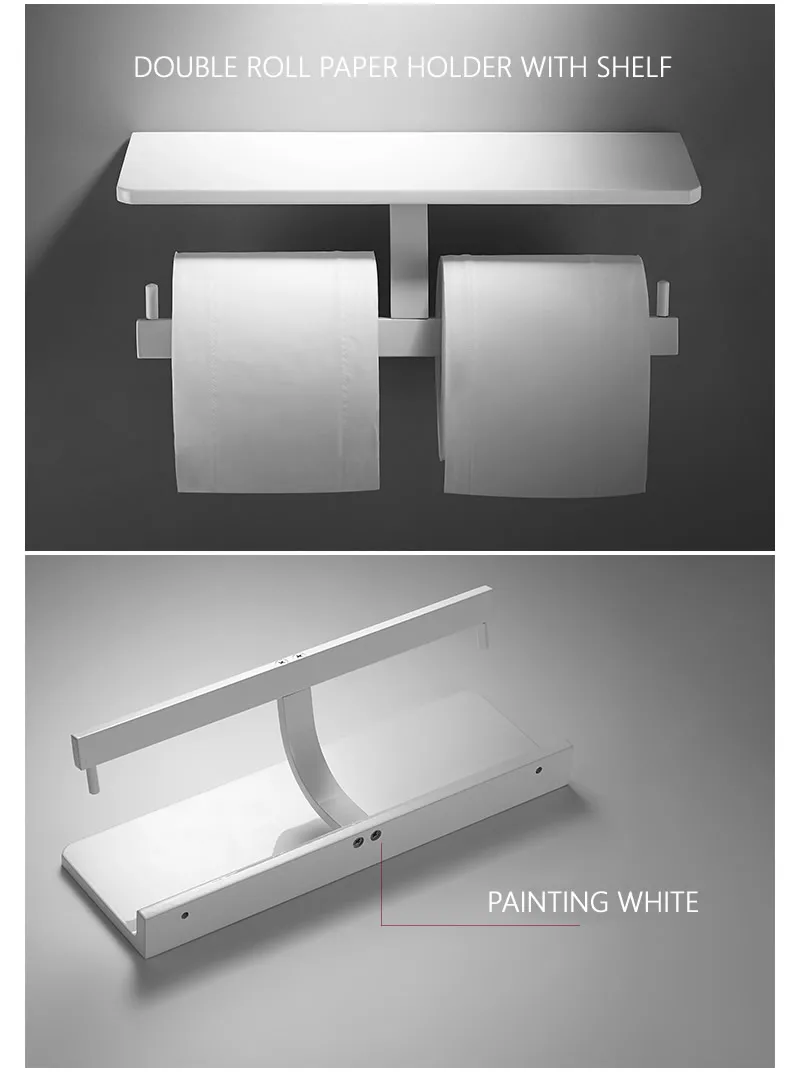 Держатель для туалетной бумаги, полка для хранения мобильного телефона, Белый алюминиевый двойной ролик