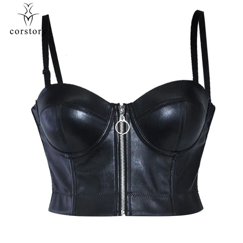 black leather bralette top