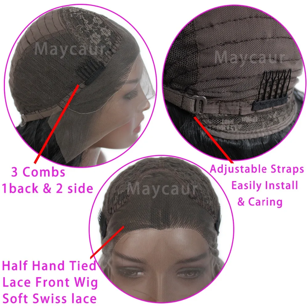 Maycaur Orange Color Front Lace Bob Wigs Glueless Short Wavy Hair Synthetic Lace Front Wigs for Black Women 14 Inch