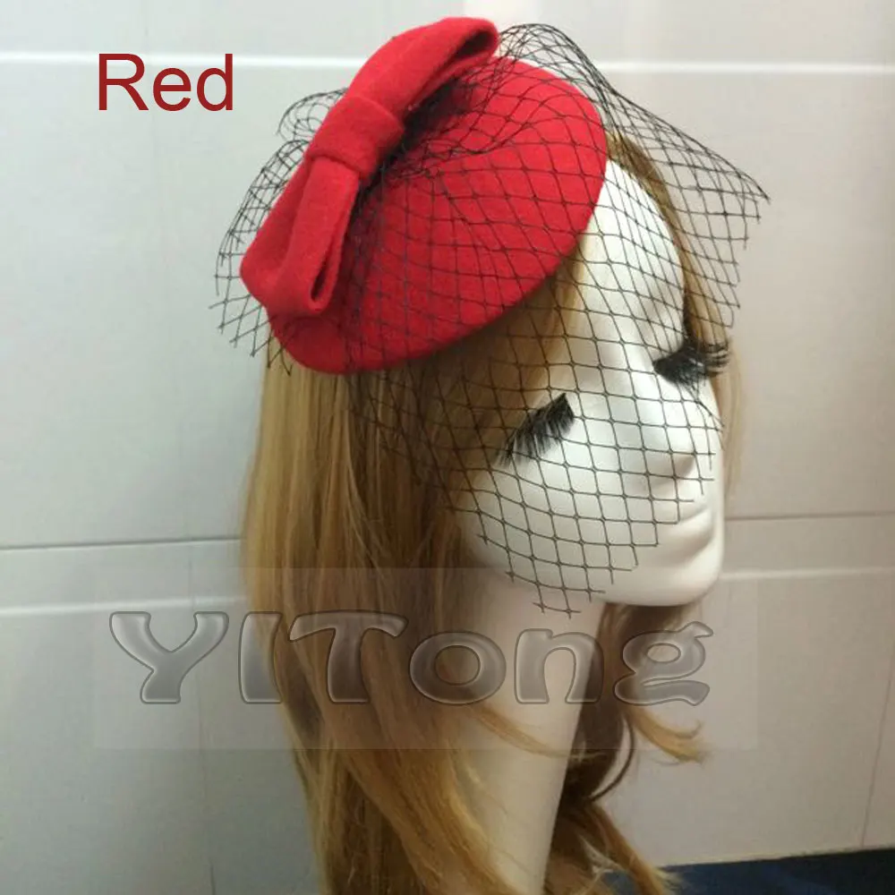 

Hot Selling Fashion Lady's Felt Wool Hat Hair Clip Formal Dress Bowknot Veil Hat Fascinator Hair Clip Accessory Flower Cap