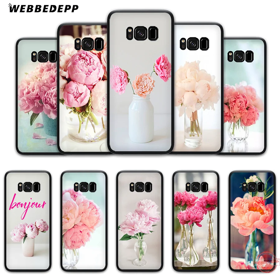 WEBBEDEPP Pink Flower Peony On The Vase Soft Case for Samsung A6 A7 A8 A9 J6 2018 S7 S8 S9 S10E S20 Ultra Note 8 9 10 Lite Plus | Мобильные