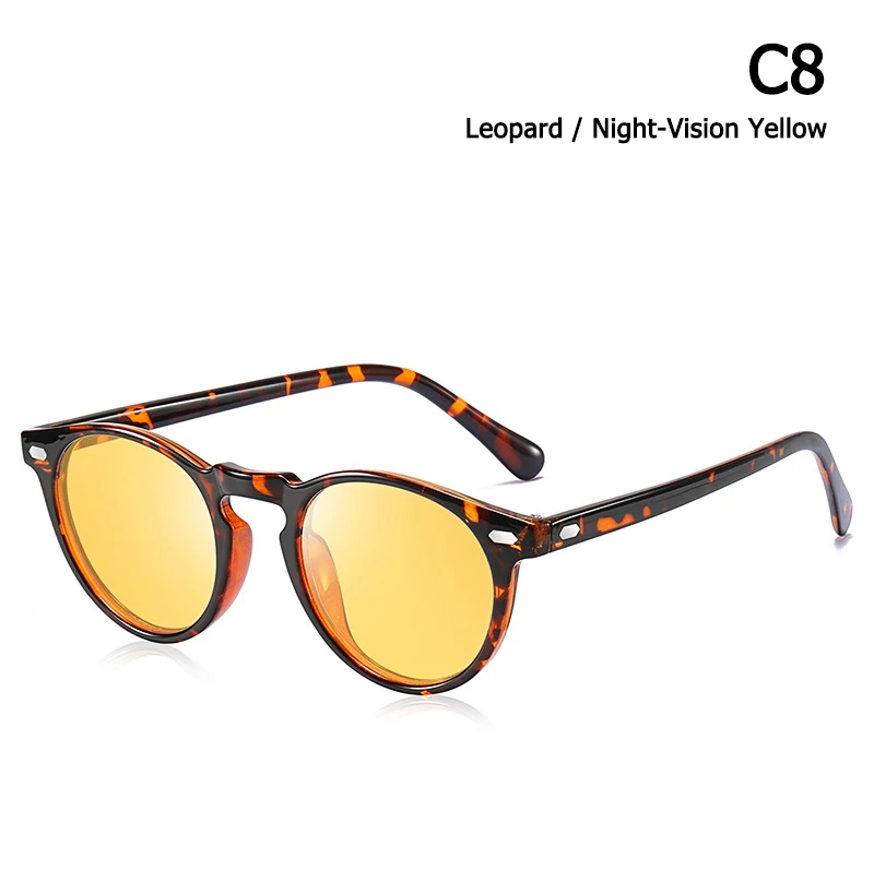 JackJad Fashion TR90 Frame Polarized Round Style Sunglasses Rivet Discolor Lens Brand Design Sun Glasses Oculos De Sol A576 - Цвет линз: C8 Leopard Yellow