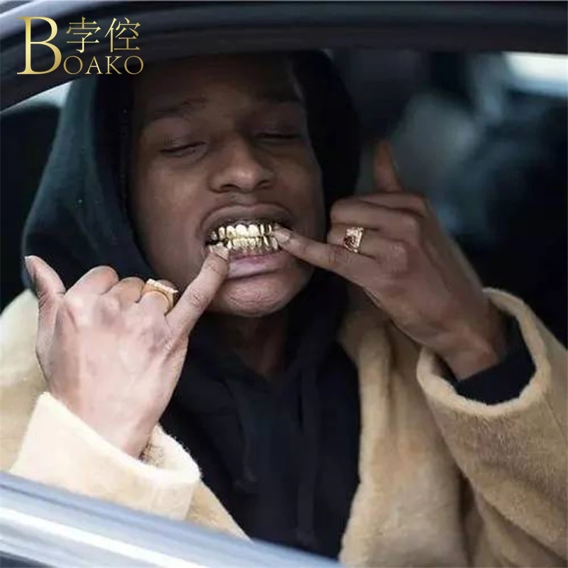 BOAKO Bling grillz для мужчин хип-хоп золотые зубные грили зуб Грилл кепки Рэппер зубы Грилл кепки s панк украшения для зубов вечерние подарок Z5