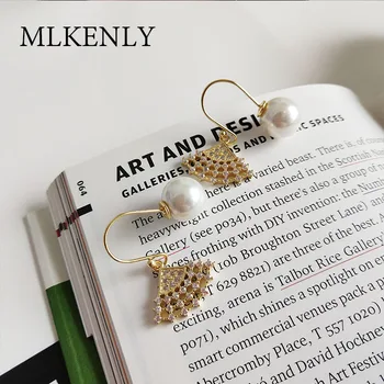 

MLKENLY INS 925 sterling silver Push Back Pearl Small Fan Drop Earrings Pearls String Statement Earrings For Wedding Party Gift