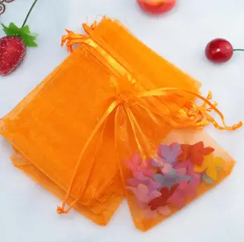 

8x10cm Jewelry Packing Drawable Organza Bags Wedding Gift Bags orange color Organza Pouch Wedding Party Favor Gift Bag