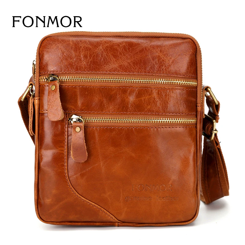 

FONMOR New Leather Multi-Functional High Quality Men Messenger Shoulder Bag Retro Petroleum Wax Bag Double Zipper Bag