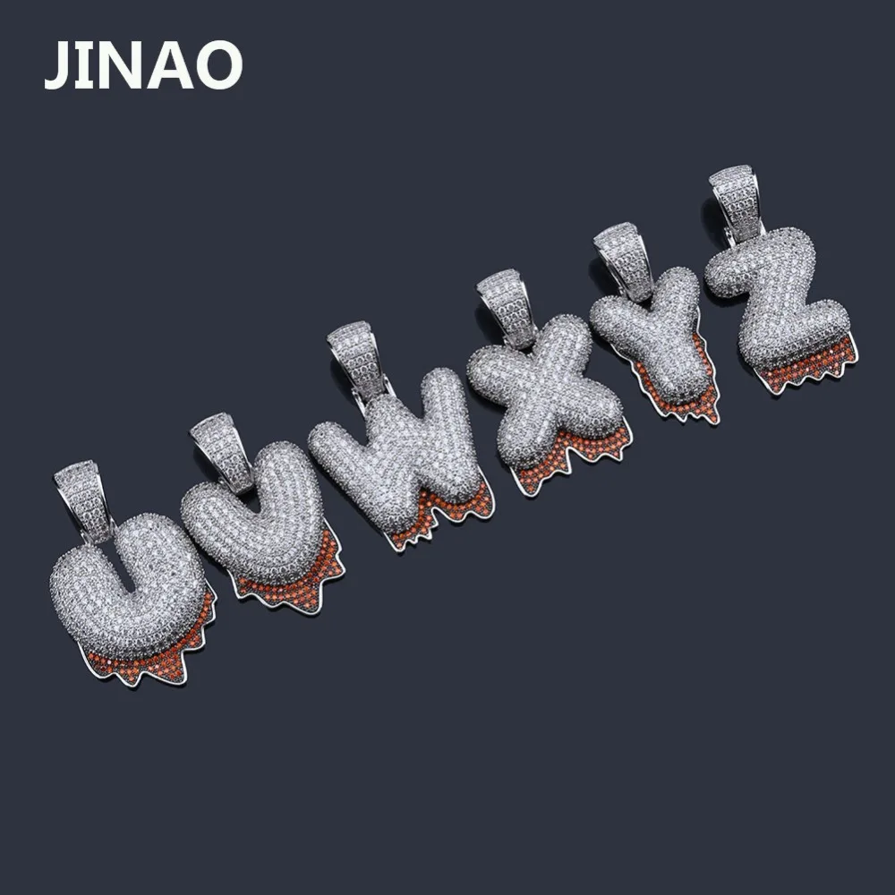 JINAO Iced Out, кулон с буквенным именем и дополнительная цепочка, дизайн, A-Z, кубический циркон, кулон в стиле хип-хоп, Пузырьковые украшения из букв