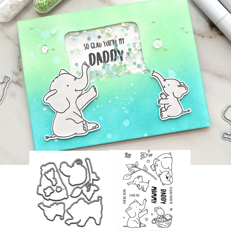 

Elephant Pilot Clear Stamp With Metal Cutting Dies Stencils Sets For DIY Scrapbooking Christmas Decorative Embossing Craft Dies