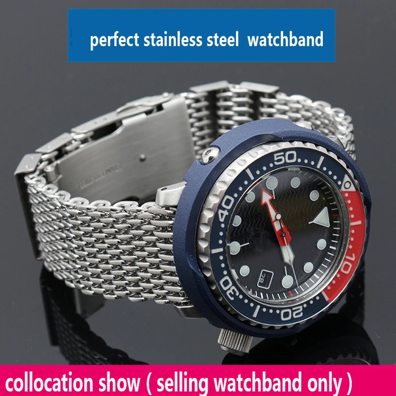 

High quality Stainless Steel adjust length twatchband Shark Mesh 20 22 24mm Watch Strap Fold Over Clasp with Safety bracelet
