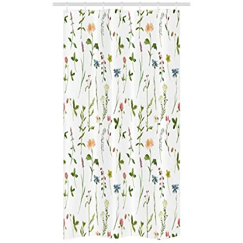 

Vixm Floral Stall Spring Season Themed Watercolors Painting of Herbs Flowers Botanical Garden Artwork Fabric Shower Curtains