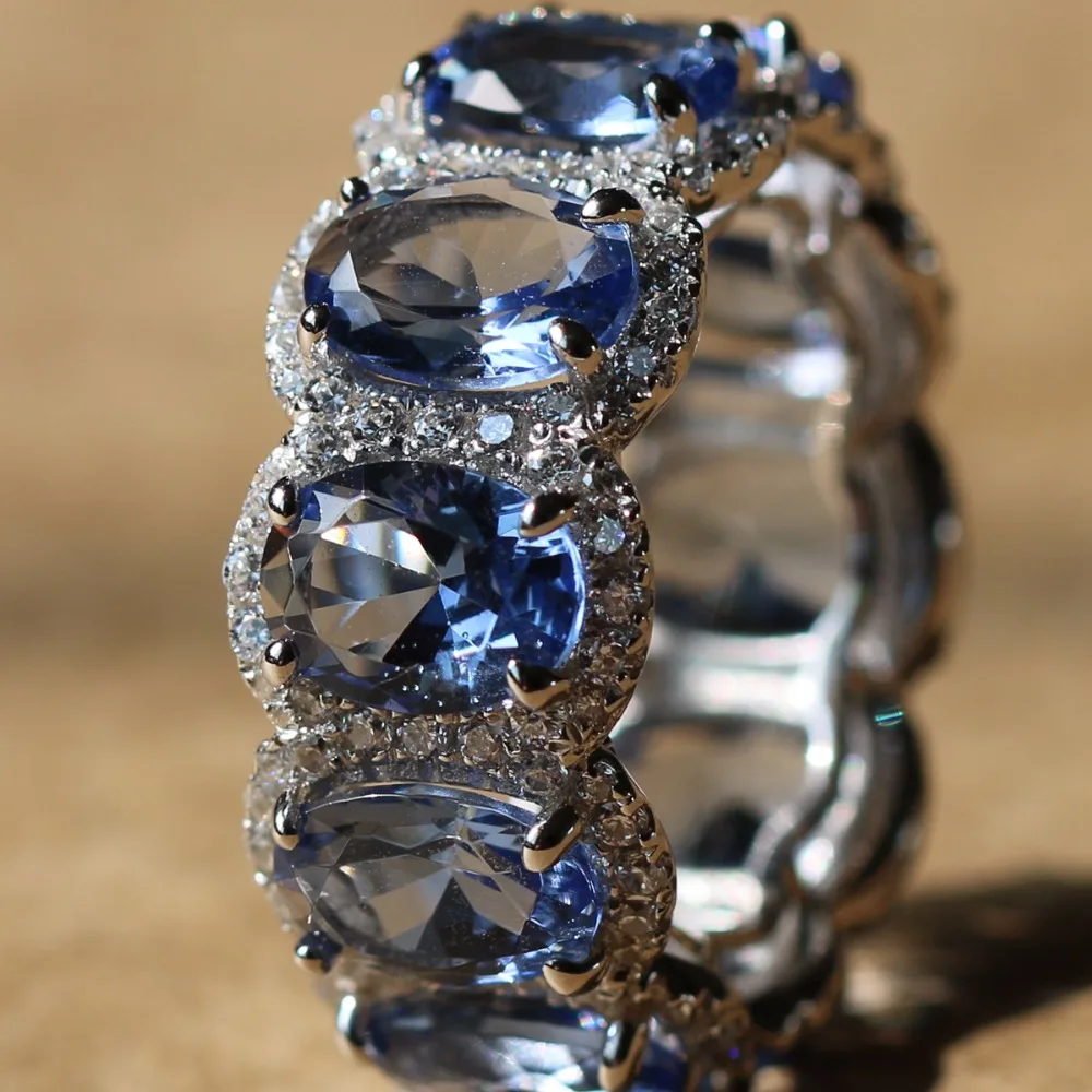 Роскошный с австрийским кристаллом палец Вечность кольцо с фиолетовыми изумрудами Topas прозрачный полный 3A кубического циркония серебряного цвета кольцо ювелирные изделия