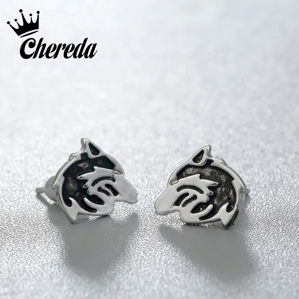 Chereda Cute Animal Men Stud Earrings Wolves Silver Gold Color Earing