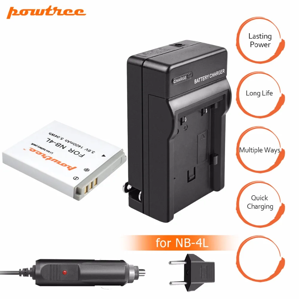 

1Pcs NB-4L NB4L NB 4L Battery + Car Charger Plug for Canon IXUS 50 55 60 65 80 75 100 I20 110 115 120 130 IS SD780 SD960 L20
