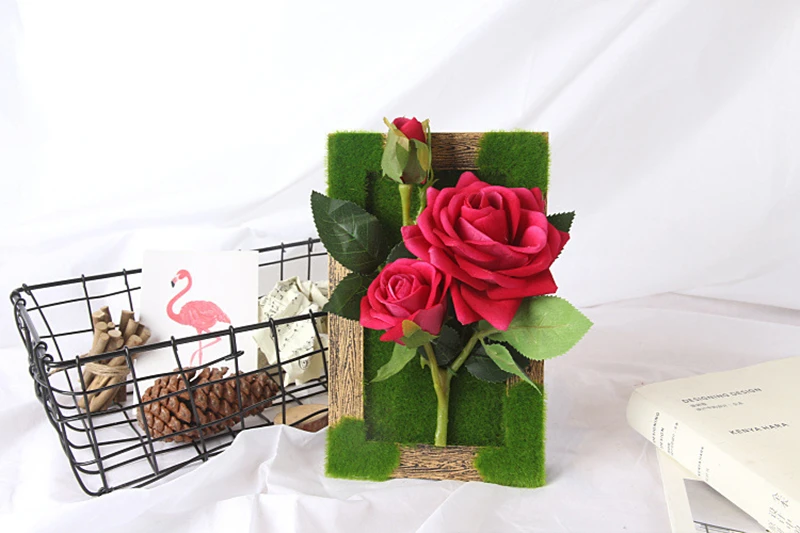 JAROWN Wall Mounted 3D Simulation Rose Flowers Photo Frame Wedding Decoration Artificial Silk Flower Home Decor (4)