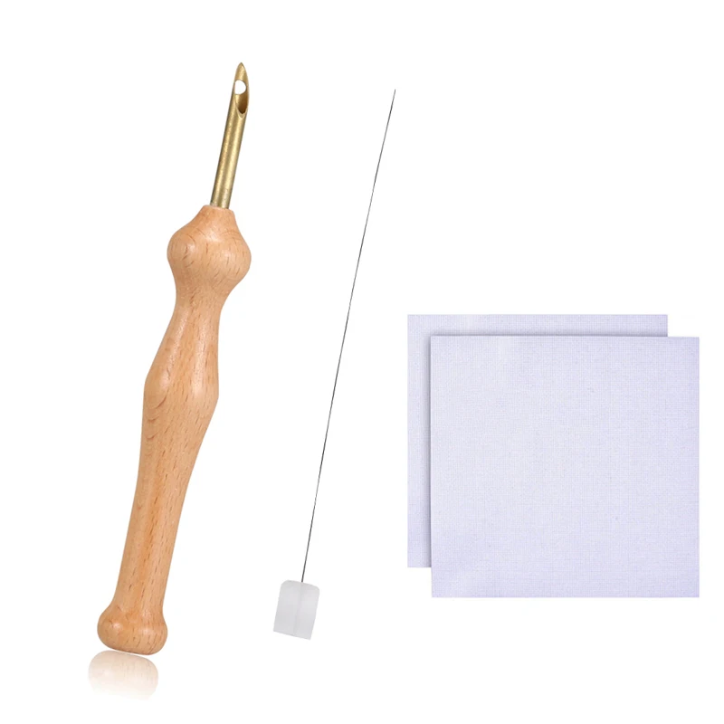

Embroidery Cross Stitch Knitting Tools Kit Magic Punch Sewing Needle Poke Pen Threader Cloth Wooden Handle Pen Table Cloths