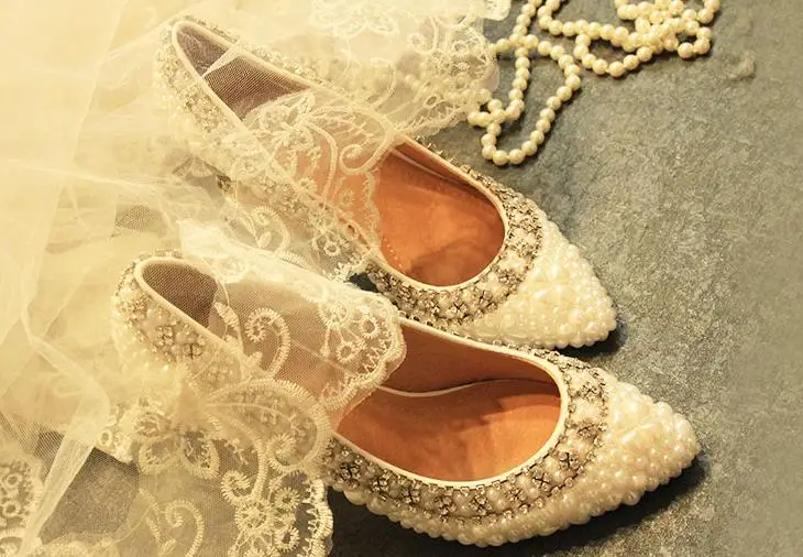 Г. Новое Стильное белое свадебное платье со стразами с круглым носком и жемчугом вечерние туфли принцессы размер 8, размер 34-43