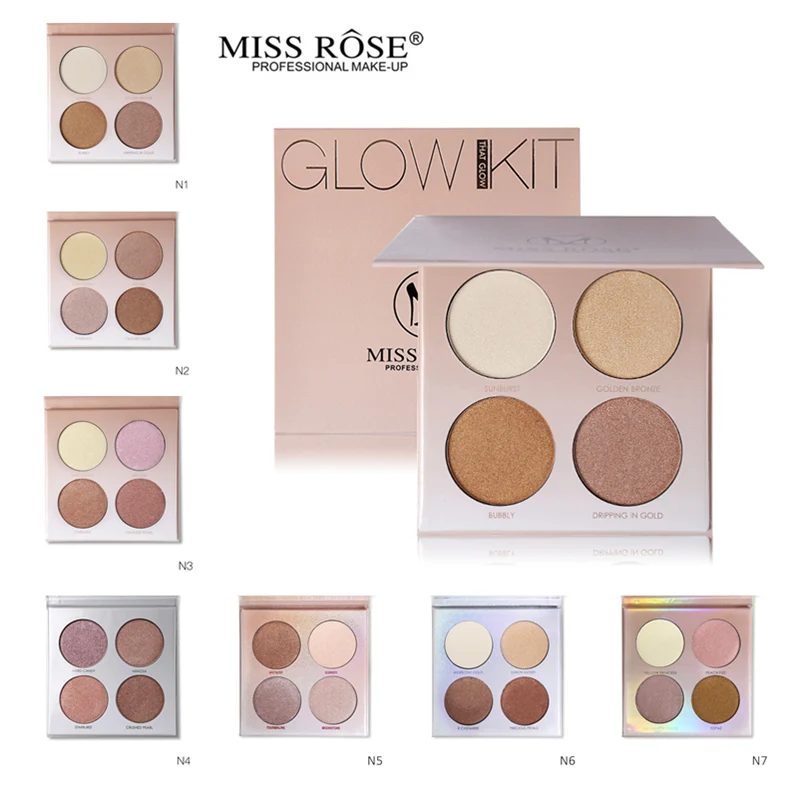 Miss Rose Профессиональный Контур лица для макияжа Набор 4 цветов пудра хайлайтер