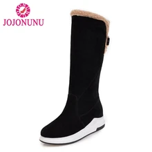 

JOJONUNU Women Winter Wedges Boots Keep Warm Plush Fur Shoes Women New Fashion Buckle Inside Heels Knee High Boots Size 34-43
