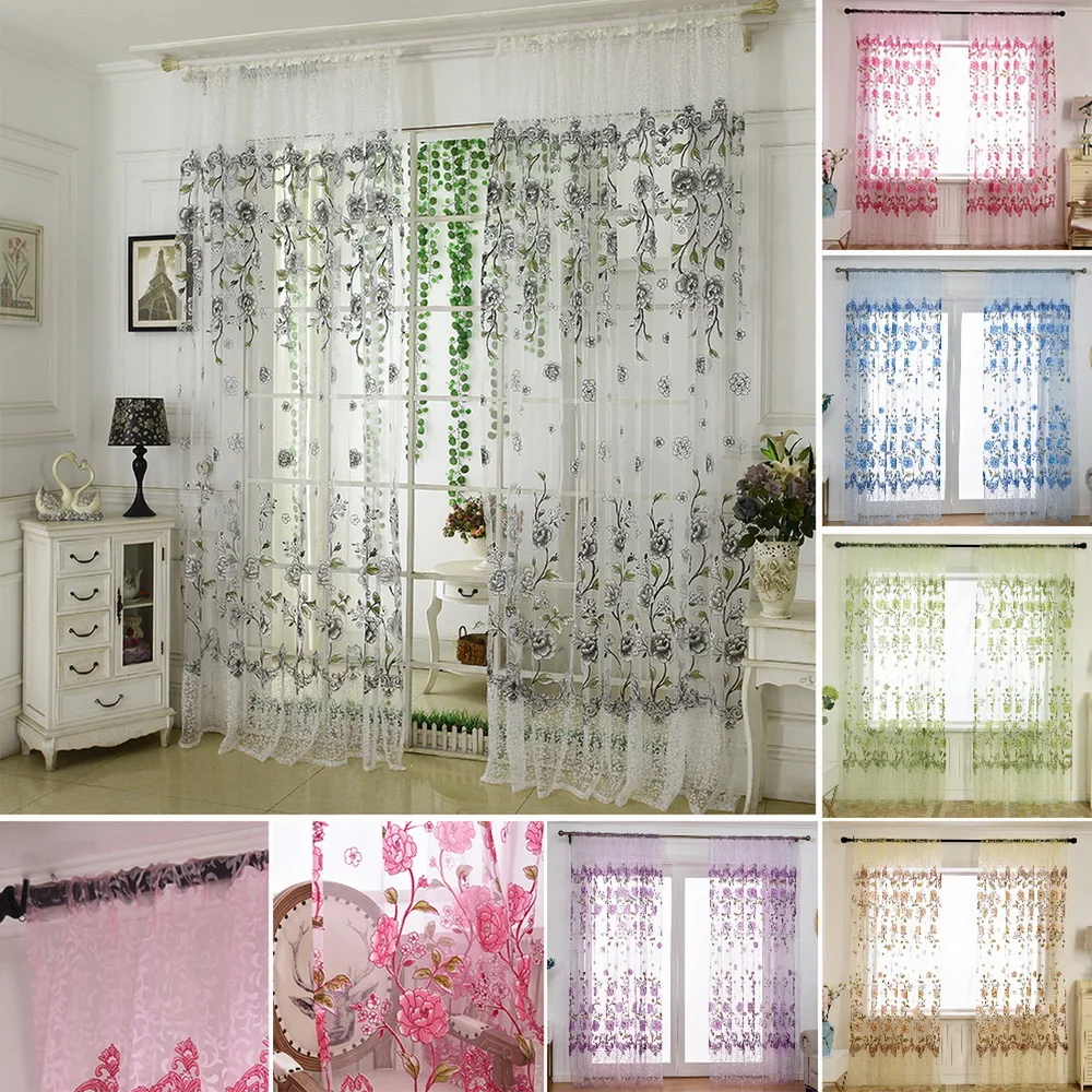 Urijk тюлевые шторы с рисунком розового пиона для гостиной, прозрачные тюлевые шторы, современные оконные шторы, отвесные шторы для спальни