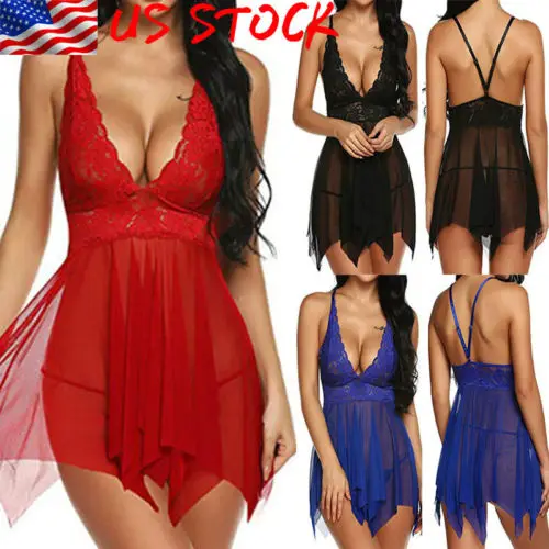 

Sexy Lingerie Lace Dress Women Nightwear Underwear Sleepwear G-string Babydoll