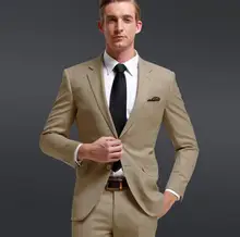 New Custom Made Khaki Men’s Wedding Suits Tuxedos Bridegroom Suits Groomsman Suit Formal Party Business Suits