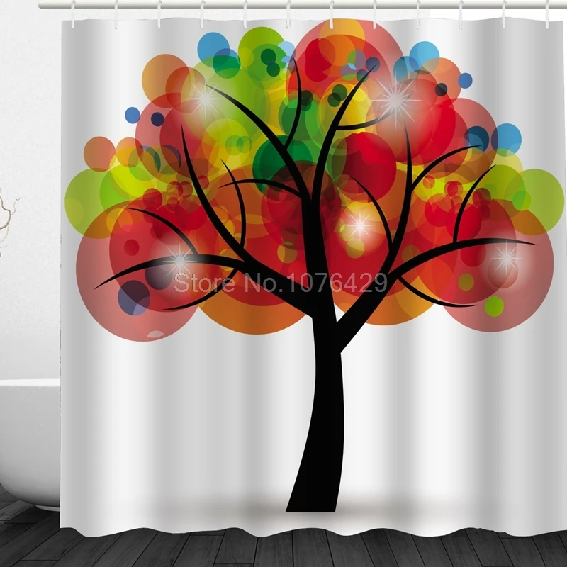 

Shower Curtain Multi-Size Multicolored Overlapping Circle Tree Custom Bathroom Waterproof Mildewproof Polyester Fabric +12 Hooks