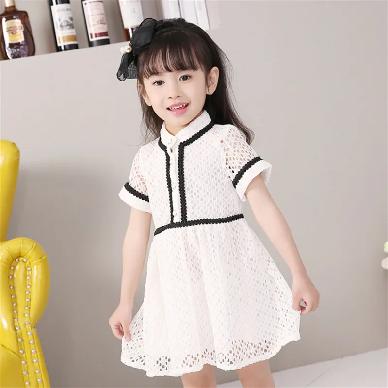 

1pc Lace Summer Dress For Girl Hollow Out Patchwork Children Dresses Elegant Vestidos Short Sleeve Knee-length Vestido 2016 New