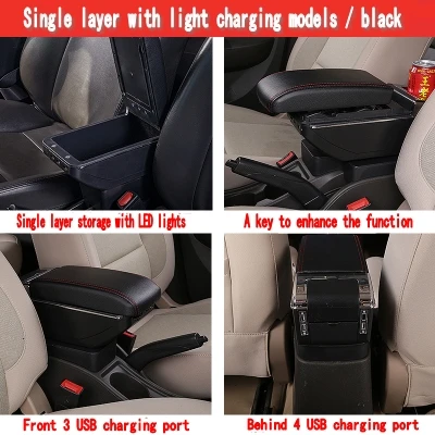 Single USB Black Red Для Renault Duster подлокотник коробка центральный магазин содержимое коробка с подстаканником пепельница - Название цвета: Single USB Black Red