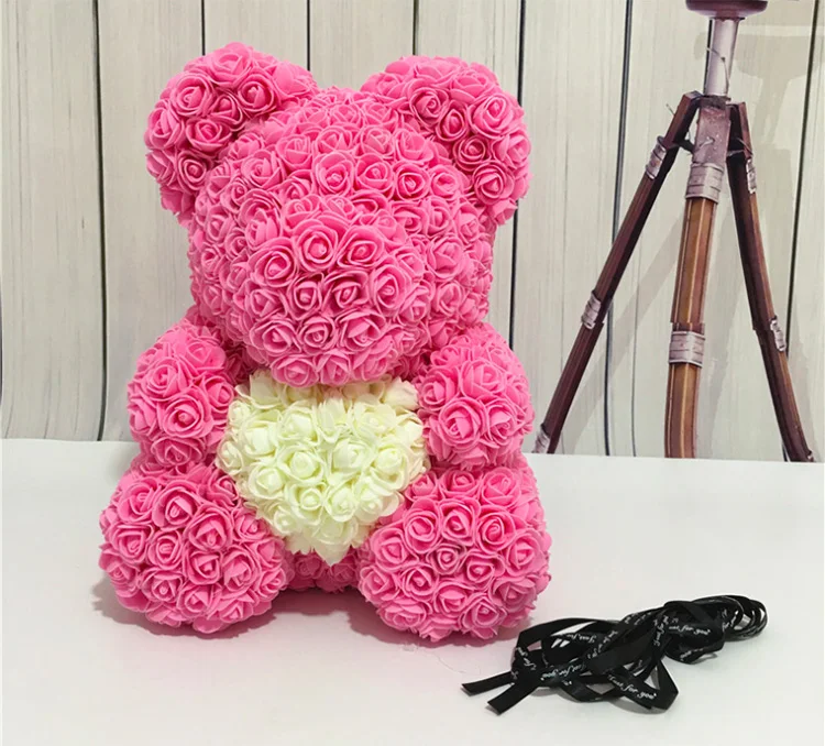 40 см розовой мишкой с сердце, мишка тедди искусственная пена с цветочным узором на День святого Валентина, подарок ко дню рождения для Для