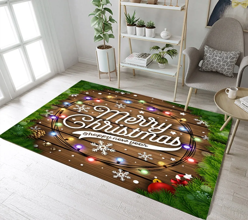 

LB Marry Christmas In Center Of Colorful Lights On Plank Doormat Living Room Area Rug Bathroom Non-slip Mat Bedroom Floor Carpet