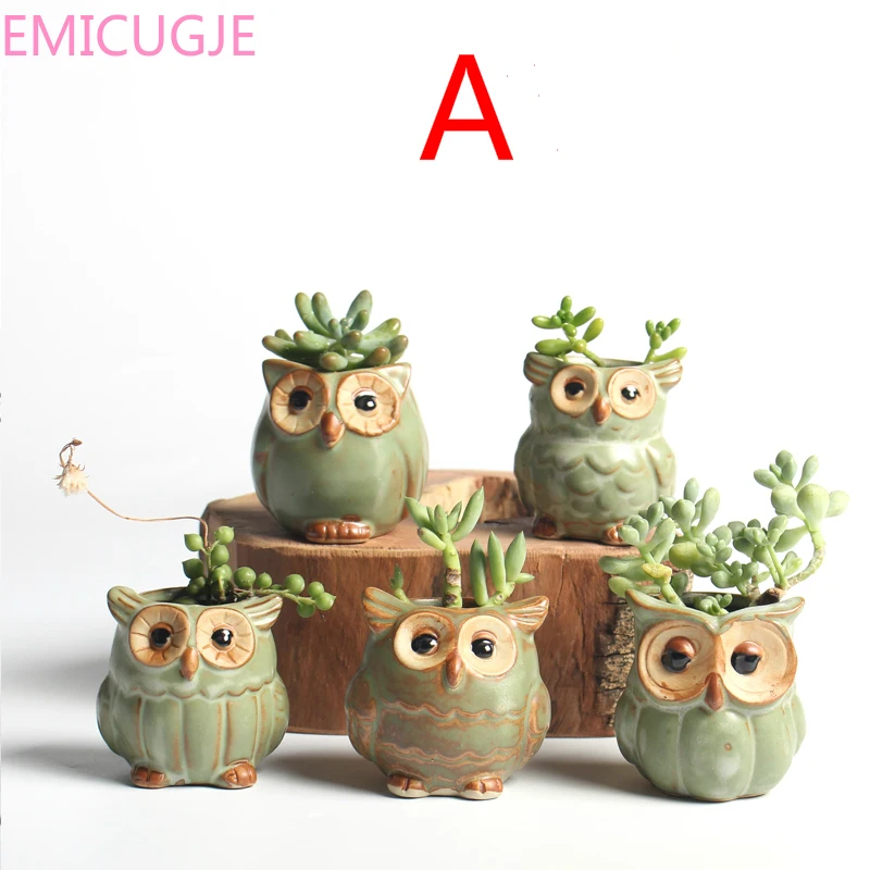 

5Pcs Home/Garden/Office Decoration Flower Vases Quality Cute Small Owl Shaped Flower Pots Ceramic Mini Succulents Pots Creative
