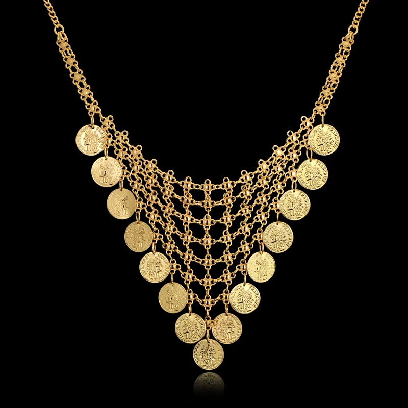 

Brand Vintage Long Bohemian Coin Necklace Women Statement Necklaces Jewelry Gold-Color Accessories Bijoux Collier XL535