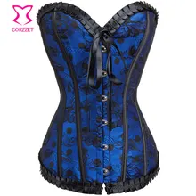 Women’s Shaper Sexy Female Blue Satin Lace Waist Slimming Corsets Polka Dot Bustier Top Push Up Overbsut corpetes e espartilhos