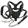 Leather Dog Harness Spiked Studded Dog Pet Collar Harness and Chain Leash Set for Medium Large Xlarge Breeds Pitbull Mastiff ► Photo 2/6