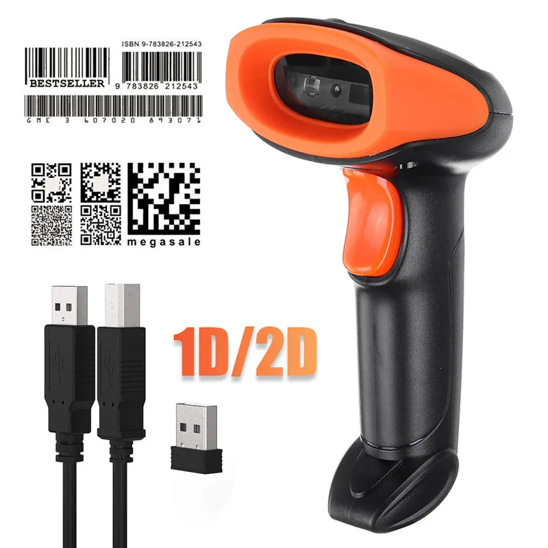 2.4G 1D/2D الباركود الماسح الضوئي المحمولة USB اللاسلكية ليزر محمول ضوء ماسحة لسوبر ماركت مخزن فوز XP/7 /8/10 كمبيوتر محمول PC POS