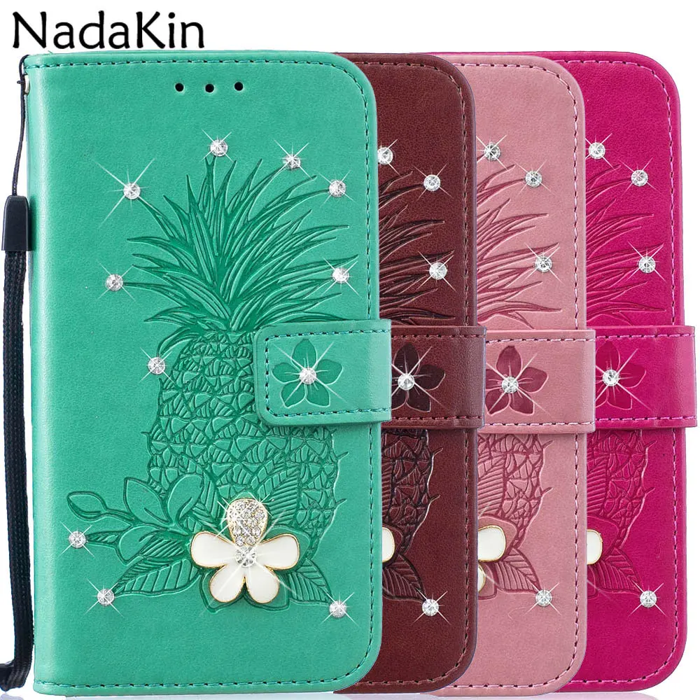 

Rhinestone Flower Diamond Pineapple Embossed Book Case for Huawei P8 Lite 2017 Luxury Flip Shell Purse for Honor 8 Lite
